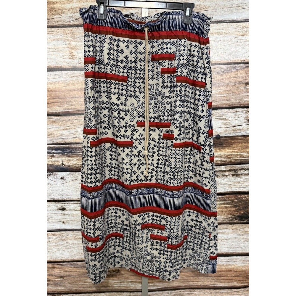 Blue Red Block Print Gramicci Cotton Skirt - Medium Boho Hippie Drawstring